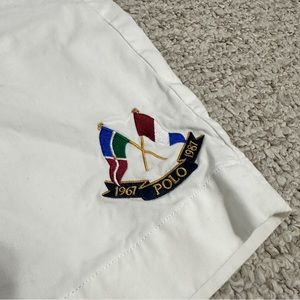 Polo Ralph Lauren Stretch Classic Fit White Shorts Embroidered Cross Flags